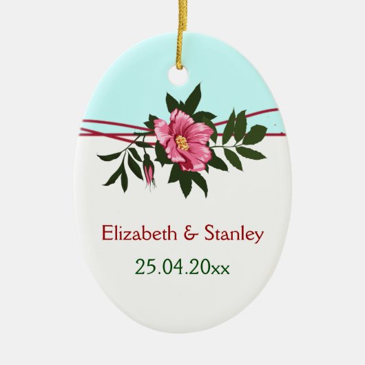 Wild-rosa-blühende Hochzeit Sake-Ornament Keramikornament (Vorne)