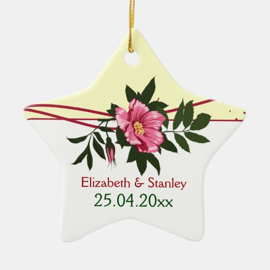 Wild-rosa-blühende Hochzeit Sake-Ornament Keramikornament (Vorne)