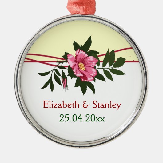 Wild-rosa-blühende Hochzeit Sake-Ornament Silbernes Ornament (Vorne)