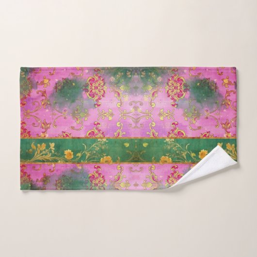 Wild rosa Grunge Damask - Badetuch Set (Handtuch)