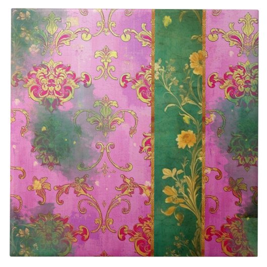 Wild rosa Grunge Damask - Tile Fliese (Vorderseite)