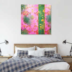 Wild rosa Grunge Damask - ummantelte Canvas Leinwanddruck