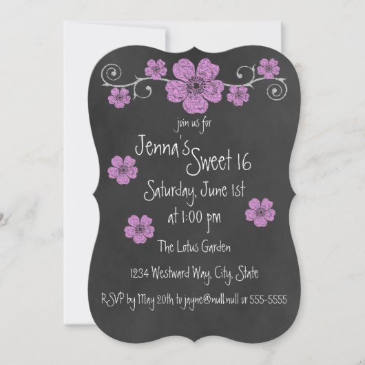 Wild rosa Roses Chalkboard Party Einladung (Vorderseite)