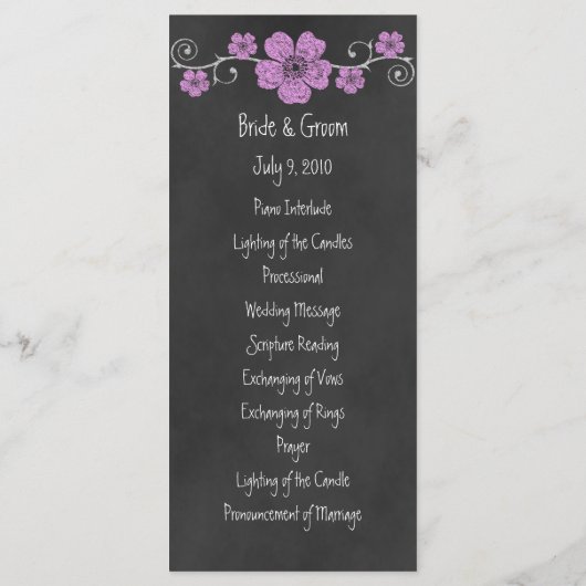 Wild rosa Roses Chalkboard Wedding Program Card Programm (Rückseite)