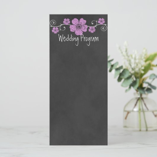 Wild rosa Roses Chalkboard Wedding Program Card Programm (Stehend Vorderseite)
