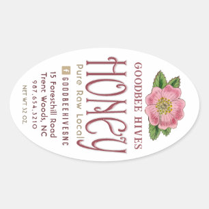 Wild Rose 32 oz Queenline Jar Raw Local Honey Pink Ovaler Aufkleber