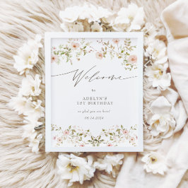 Wild Rose Baby First Birthday Begrüßungszeichen Poster