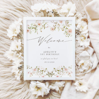 Wild Rose Baby First Birthday Begrüßungszeichen Poster