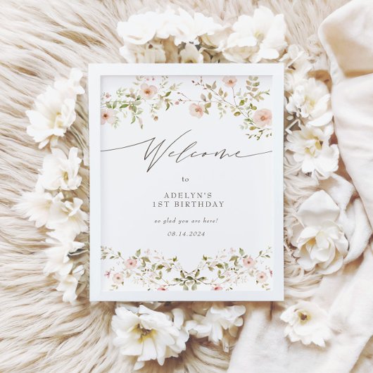 Wild Rose Baby First Birthday Begrüßungszeichen Poster