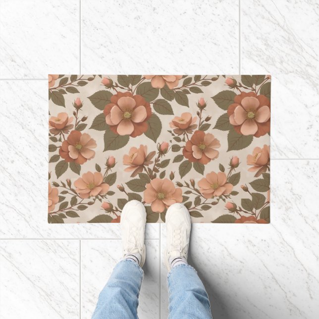 Wild Rose Blooms In Earthy Shades Of Terracotta  Fußmatte (Indoor)