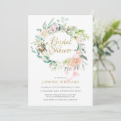 Wild Rose Floral Gold Script Brautparty Einladung (Stehend Vorderseite)