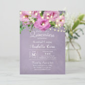 Wild Rose Garden | Lilac Quinceñera Einladung (Stehend Vorderseite)