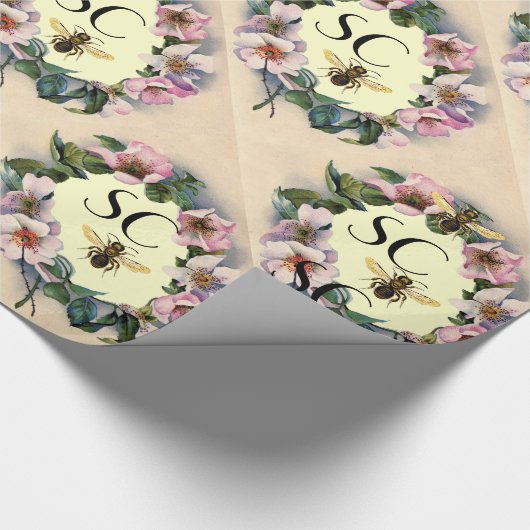 WILD-ROSE KROWN, HONEY-BIE/RINDFLEISCHMONOGRAMM GESCHENKPAPIER (Ecke)