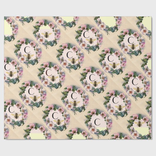 WILD-ROSE KROWN, HONEY-BIE/RINDFLEISCHMONOGRAMM GESCHENKPAPIER (Flach)