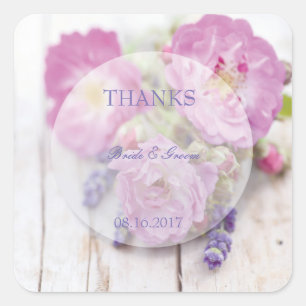 Wild Rose & Lavender Summer Wedding Danke Quadratischer Aufkleber
