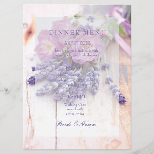 Wild Rose & Lavender Summer Wedding Menu Menükarte (Vorderseite)