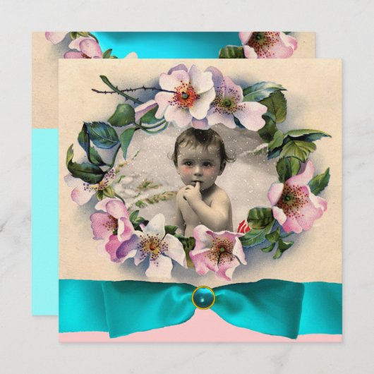 WILD-ROSE MIT BLUE RIBBON FOTOVORLAGE EINLADUNG (Vorne/Hinten)