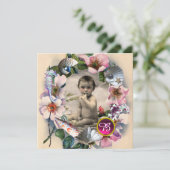 WILD-ROSE,MUSCHELN BABY-FOTOVORLAGE EINLADUNG (Stehend Vorderseite)