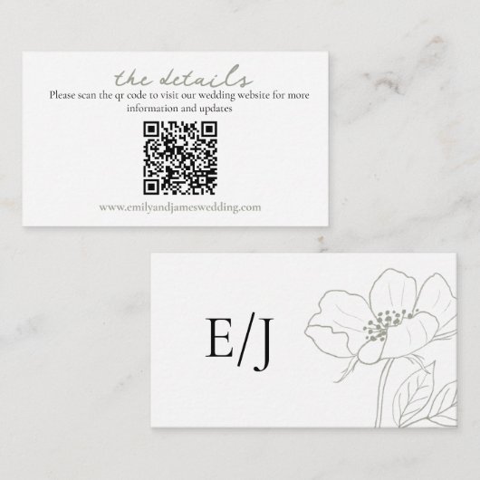 Wild Rose Sage Wedding QR Enclosure Card Begleitkarte (Vorne/Hinten)