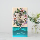 WILD-ROSE UND BLAUE RIBBON-BABY-DUSCHE ANKÜNDIGUNG (Stehend Vorderseite)