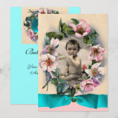 WILD-ROSE UND BLAUES RIBBON-FOTO-VORLAGENMONOGRAMM EINLADUNG (Vorne/Hinten)