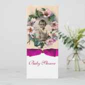 WILD ROSE UND PINK BOW BABY SHOWER FOTOVORLAGE EINLADUNG (Stehend Vorderseite)