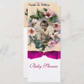 WILD ROSE UND PINK BOW BABY SHOWER FOTOVORLAGE EINLADUNG (Vorne/Hinten)