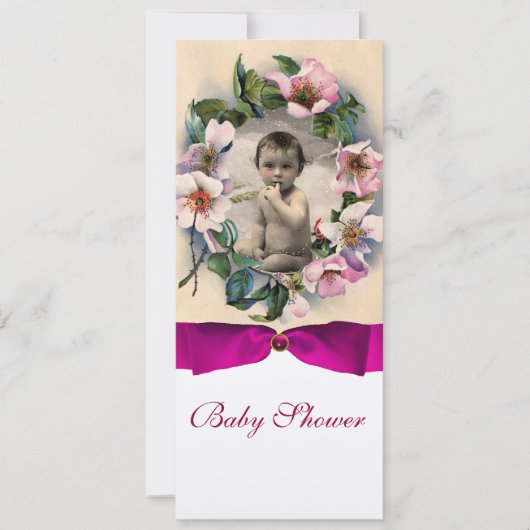 WILD ROSE UND PINK BOW BABY SHOWER FOTOVORLAGE EINLADUNG (Vorderseite)