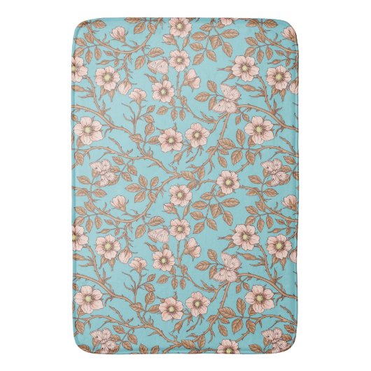 Wild roses and butterflies /pink/brown/pool badematte (Vorderseite Vertikal)