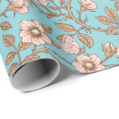 Wild roses and butterflies /pink/brown/pool geschenkpapier (Rolleneckpunkt)