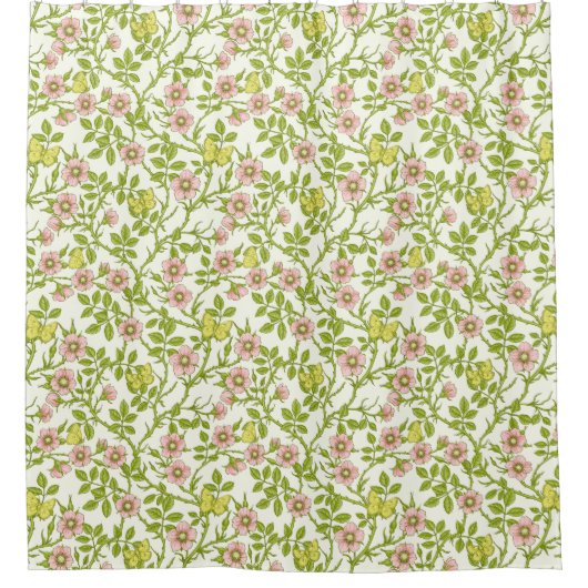 Wild roses and butterflies /pink/pale green/yellow duschvorhang (Vorderseite)