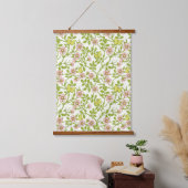 Wild roses and butterflies /pink/pale green/yellow wandteppich mit holzrahmen (Schlafzimmer)