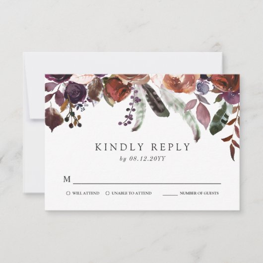 Wild Royal Bloom Wedding RSVP Karte (Vorderseite)