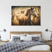 Wild Running Horses: Western Rustic Wildlife Art Leinwanddruck (Insitu (Schlafzimmer))