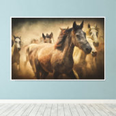 Wild Running Horses: Western Rustic Wildlife Art Leinwanddruck (Insitu (Holzboden))