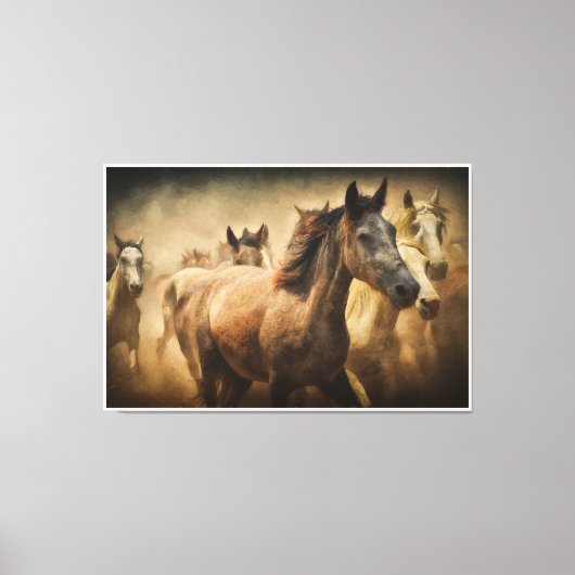 Wild Running Horses: Western Rustic Wildlife Art Leinwanddruck (Vorderseite)