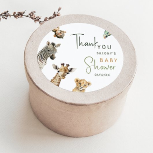Wild Safari Animals Baby Dusche Danke für Cl Runder Aufkleber
