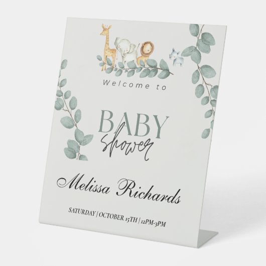 Wild Safari Animals Baby Dusche Jungle Grüne Sockelschild (Vorderseite)