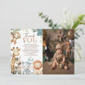 Wild Safari Animals Birthday Party Photo Dankeskarte (Stehend Vorderseite)