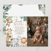 Wild Safari Animals Birthday Party Photo Dankeskarte (Vorne/Hinten)