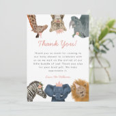 Wild Safari Animals Girl Baby Shower Dankeskarte (Stehend Vorderseite)