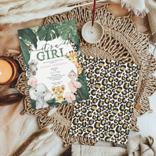 Wild Safari Animals Girl Baby Shower Einladung