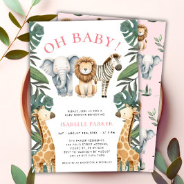 Wild Safari Animals Girl Baby Shower Einladung