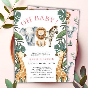Wild Safari Animals Girl Baby Shower Einladung