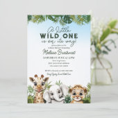 Wild Safari Animals Kinderdusche Einladung (Stehend Vorderseite)
