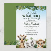 Wild Safari Animals Kinderdusche Einladung (Vorne/Hinten)