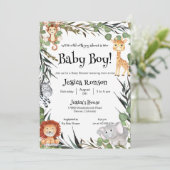 Wild Safari Animals Kinderdusche Einladung (Stehend Vorderseite)