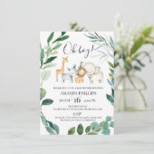 Wild Safari Animals Wreath Baby Shower Einladung (Stehend Vorderseite)