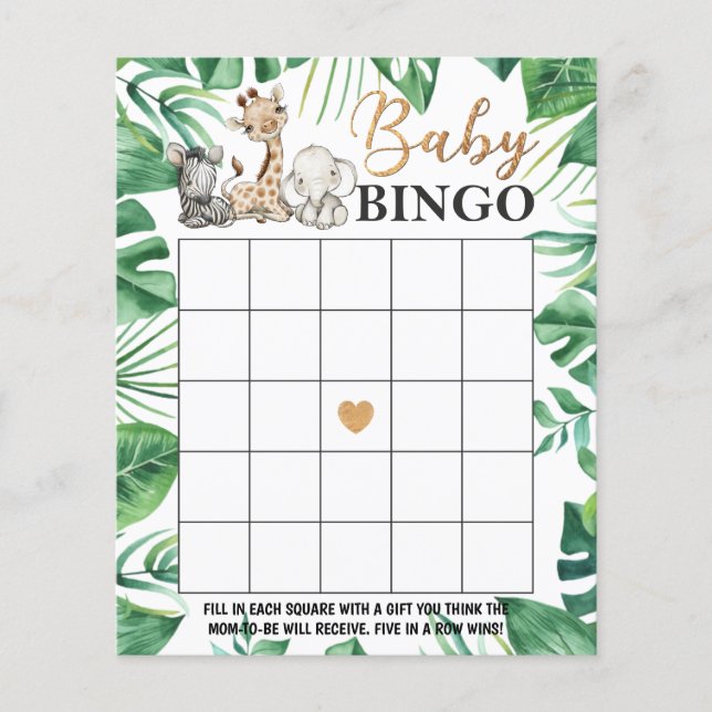 Wild Safari Baby Shower Bingo (Vorderseite)