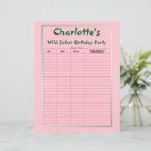 Wild Safari Birthday Party Guest List (Stehend Vorderseite)